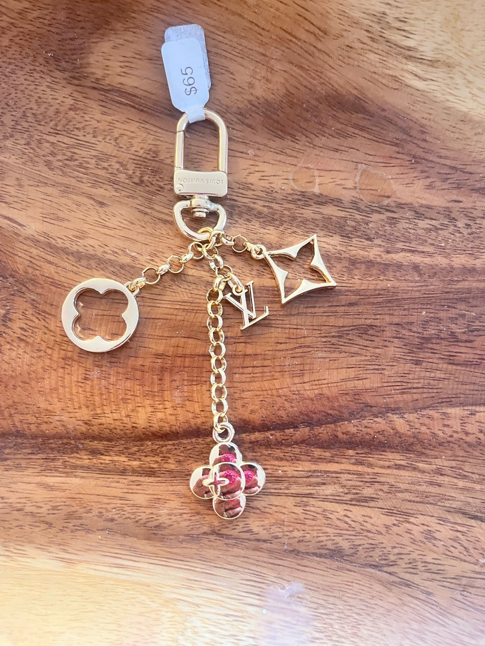 Louis Vuitton Gold-tone Key & Card Holder Charm with Pink Monogram Flower